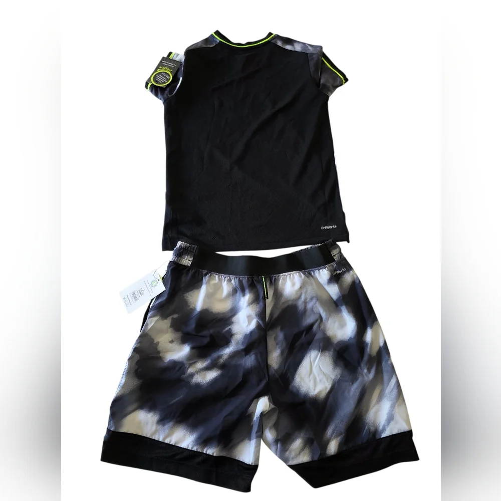 Athletic Works Boys Acive Set Top & Short Black White Size Top L & Short L Husky